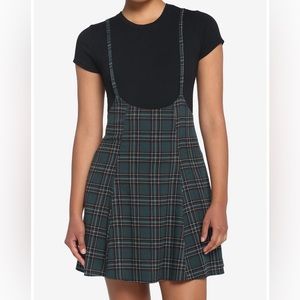 Green Plaid High-Waisted Suspender Skirt size sm slytherin Harry Potter style